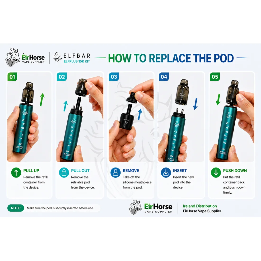 Elf Bar Plus 15K pod replacement setup instructions for Eirhorse Ireland